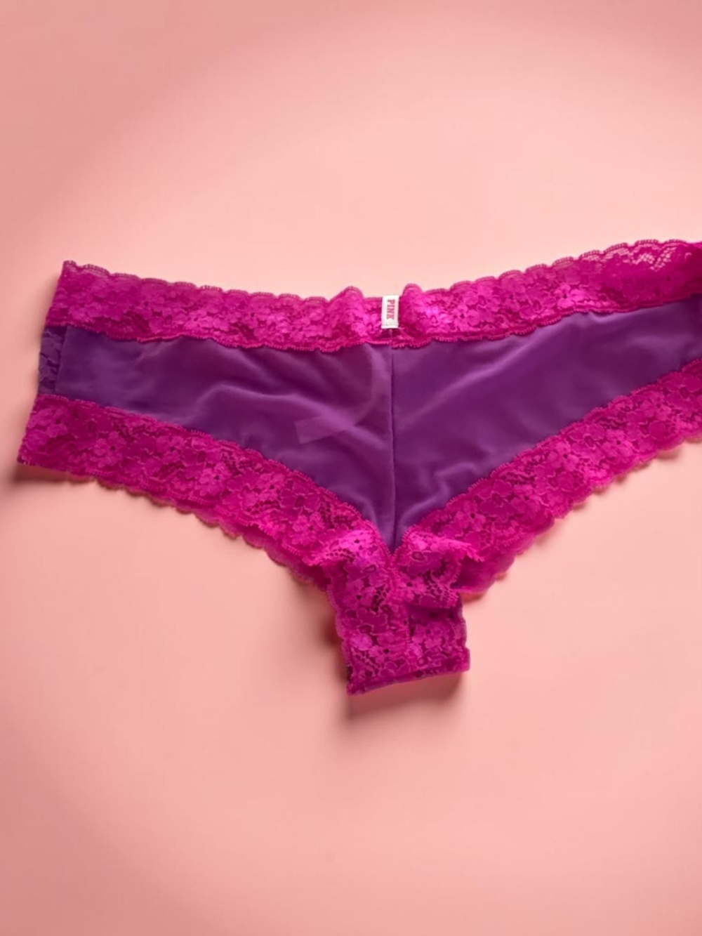 Victoria’s Secret I l❤️ Purple  Lace Pink Lace Trim cheeky Panty M